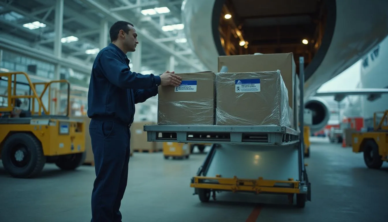 Cargo agent building up freight into an aircraft unit load device inside an airside warehouse before screening handover