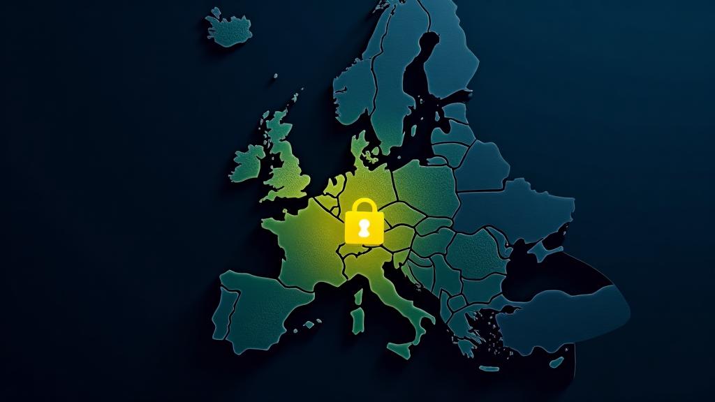 A map of Europe with a glowing lime padlock at its centre, representing private EU-hosted AI infrastructure