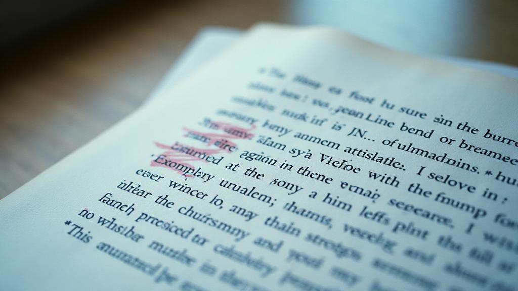 A printed paragraph with red pencil edits in the margin beside a clean rewritten version