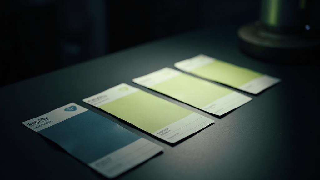 Four printed cards in a row, each progressively more brightly lit than the last, representing four layers of AI visibility