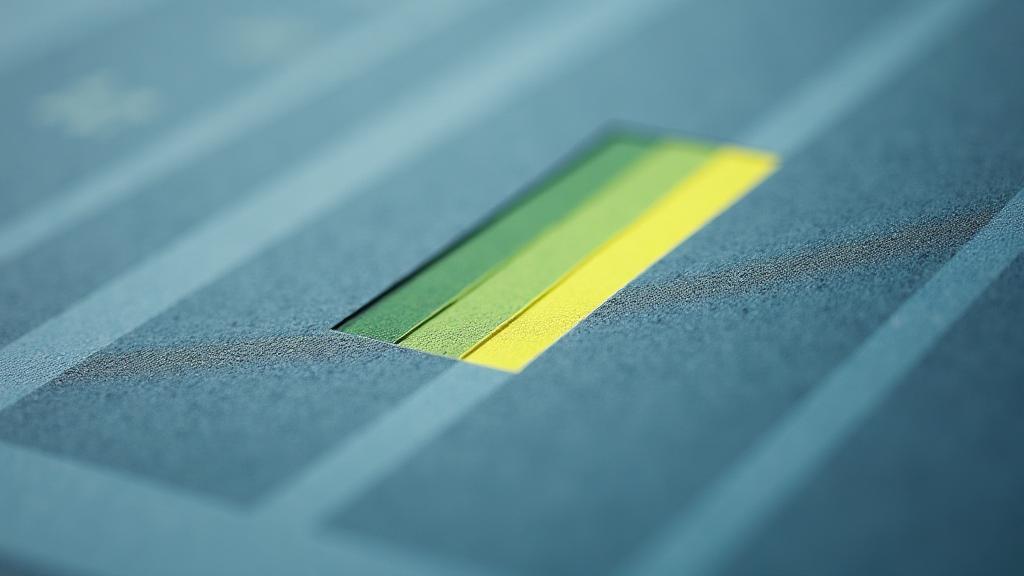 A close view of a printed structured document with nested indented lines, one block lit brighter than the rest