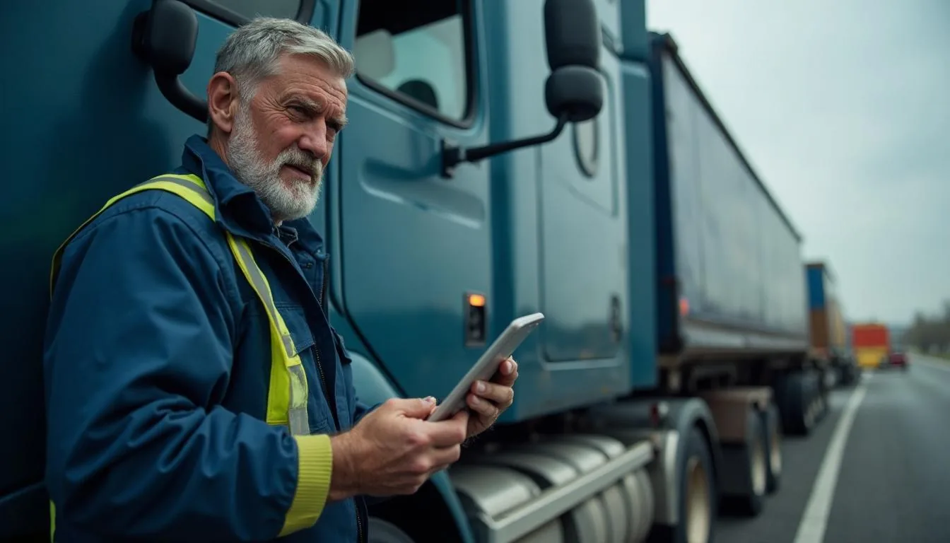 Tanker driver checking placards and shipping papers against the load before leaving a terminal, used to illustrate where hazmat compliance is actually decided rather than filed
