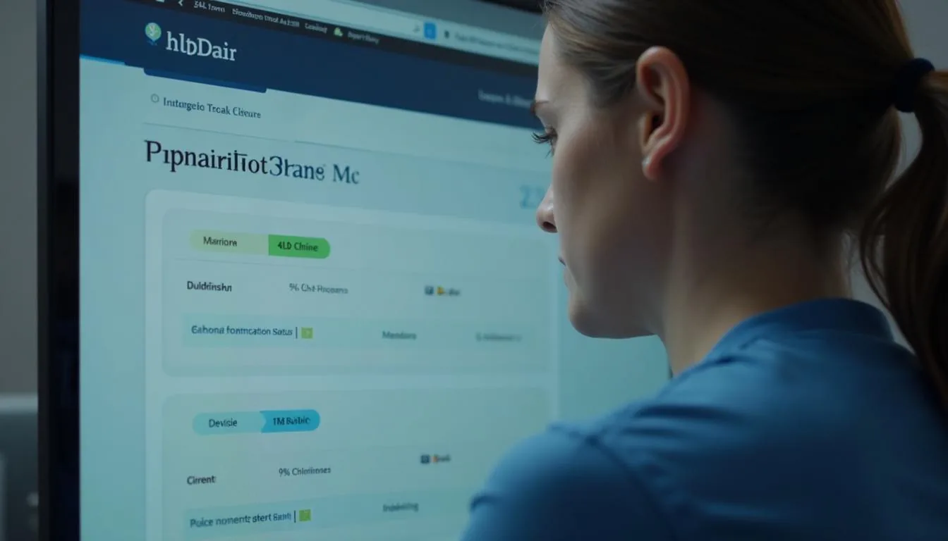 An agency compliance lead checking clinician licence and credentialing status against an upcoming placement start date on an office screen, used to show where placements are actually cleared.