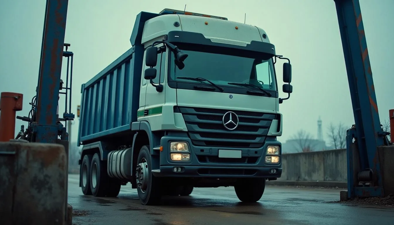 Scale house operator weighing a loaded refuse truck on a landfill weighbridge, used to illustrate solid waste scale operations