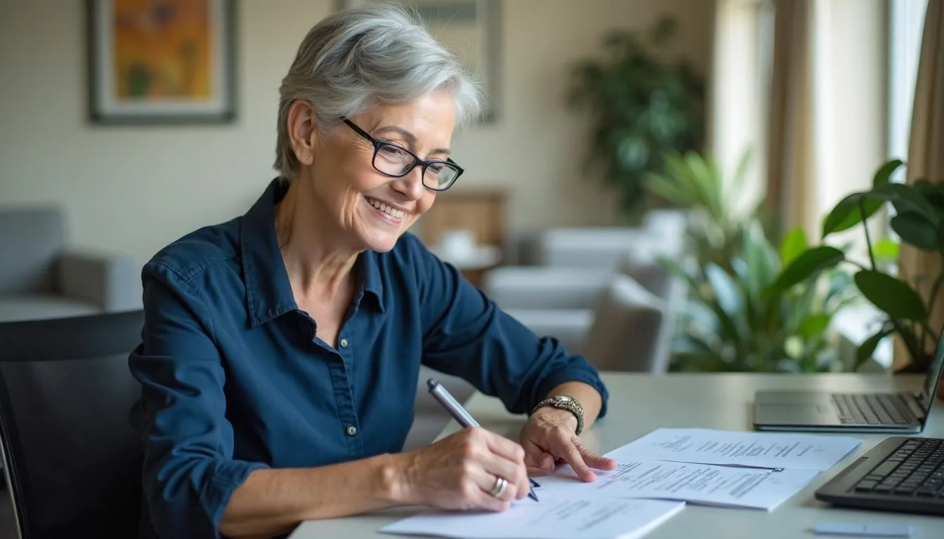 Executive director reviewing resident care plans at an assisted living community nurses station