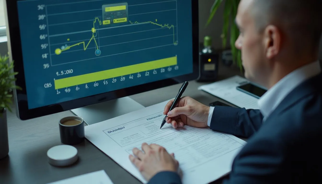 Subrogation specialist reviewing claim files and a demand package at a desk with a recovery pipeline on screen, used to illustrate subrogation recovery work