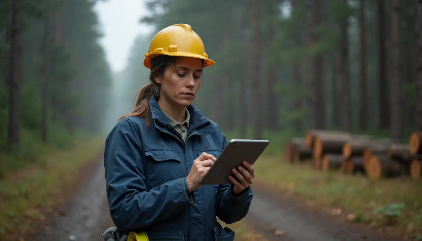 Consulting forester marking a thinning prescription in a pine plantation with a diameter tape